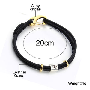 12 Constellations Black Leather Bracelets