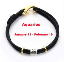 Load image into Gallery viewer, 12 Constellations Black Leather Bracelets