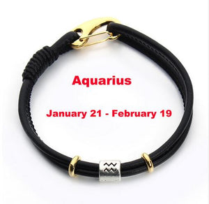 12 Constellations Black Leather Bracelets