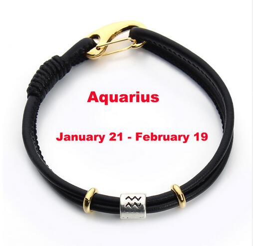 12 Constellations Black Leather Bracelets