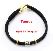 Load image into Gallery viewer, 12 Constellations Black Leather Bracelets