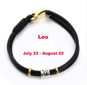 12 Constellations Black Leather Bracelets