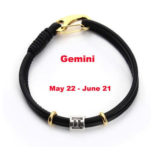 12 Constellations Black Leather Bracelets